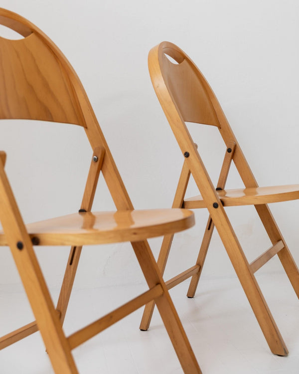 Vintage 1970s Tric Folding Chairs Set of 2, by Achille and Pier Giacomo Castiglioni for Bernini, Light Wood Design Classic, Gift Idea_Bottega Jacobs