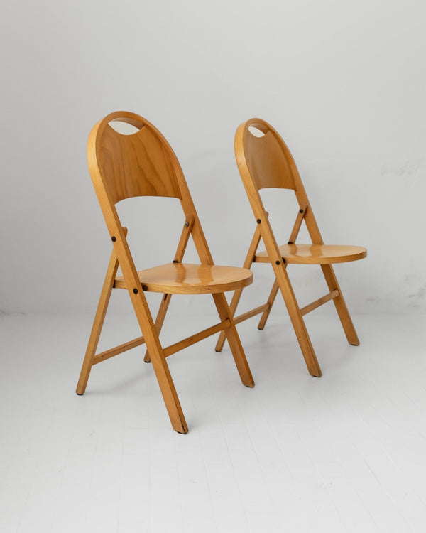 Vintage 1970s Tric Folding Chairs Set of 2, by Achille and Pier Giacomo Castiglioni for Bernini, Light Wood Design Classic, Gift Idea_Bottega Jacobs