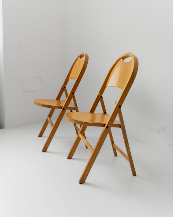 Vintage 1970s Tric Folding Chairs Set of 2, by Achille and Pier Giacomo Castiglioni for Bernini, Light Wood Design Classic, Gift Idea_Bottega Jacobs