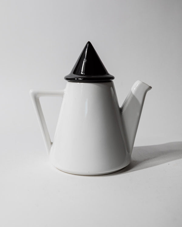Vintage 1980s Ceramic Coffee or Tea Pot, Memphis Postmodern Design, Black and White Triangle, Sculptural Tableware, Elegant Gift Idea_Bottega Jacobs