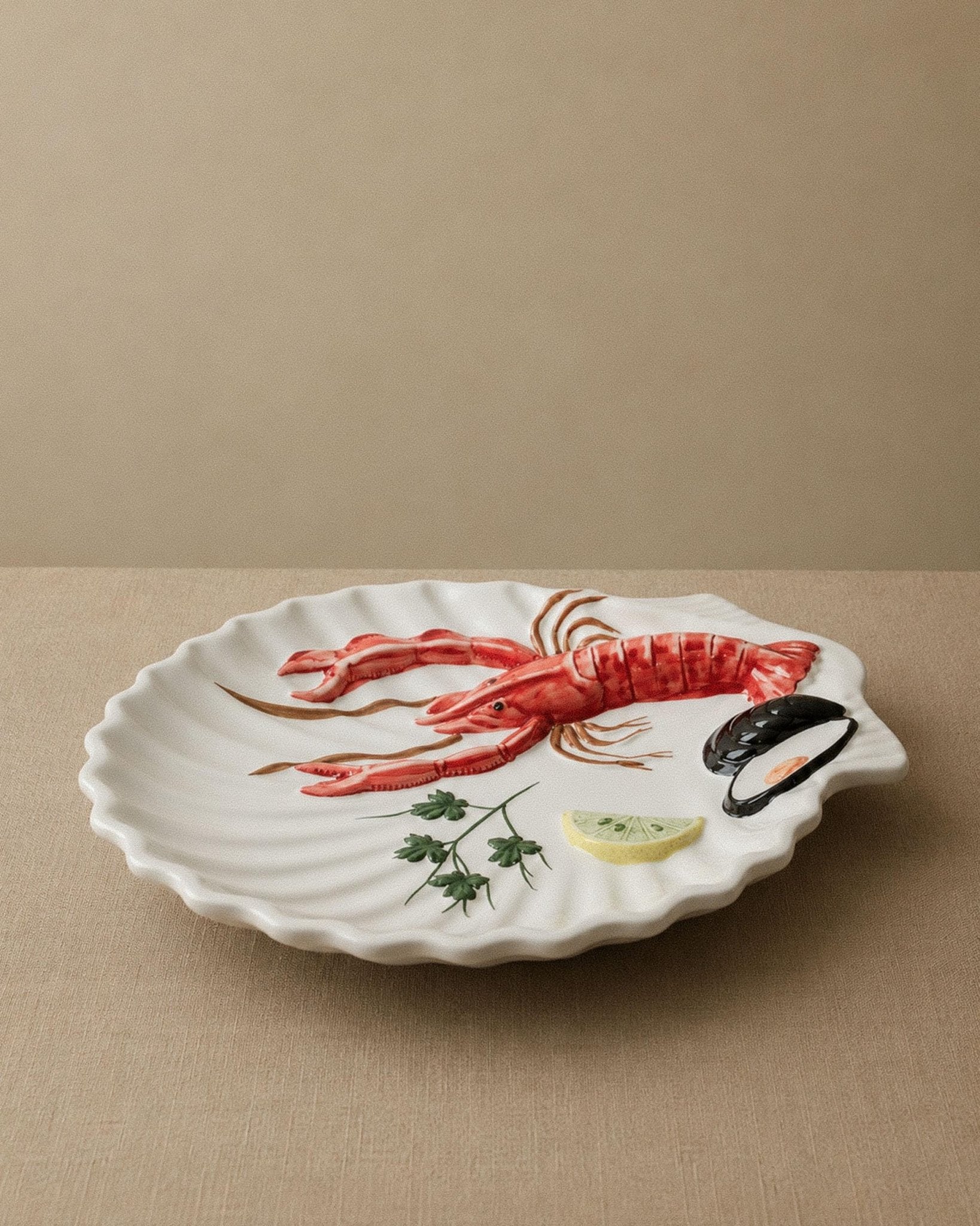 Vintage 1980s Ceramic Seafood Serving Platter, Lobster Motif with Colorful Hand Painted Details, Italian Tableware, Serving Piece, Gift Idea_Bottega Jacobs