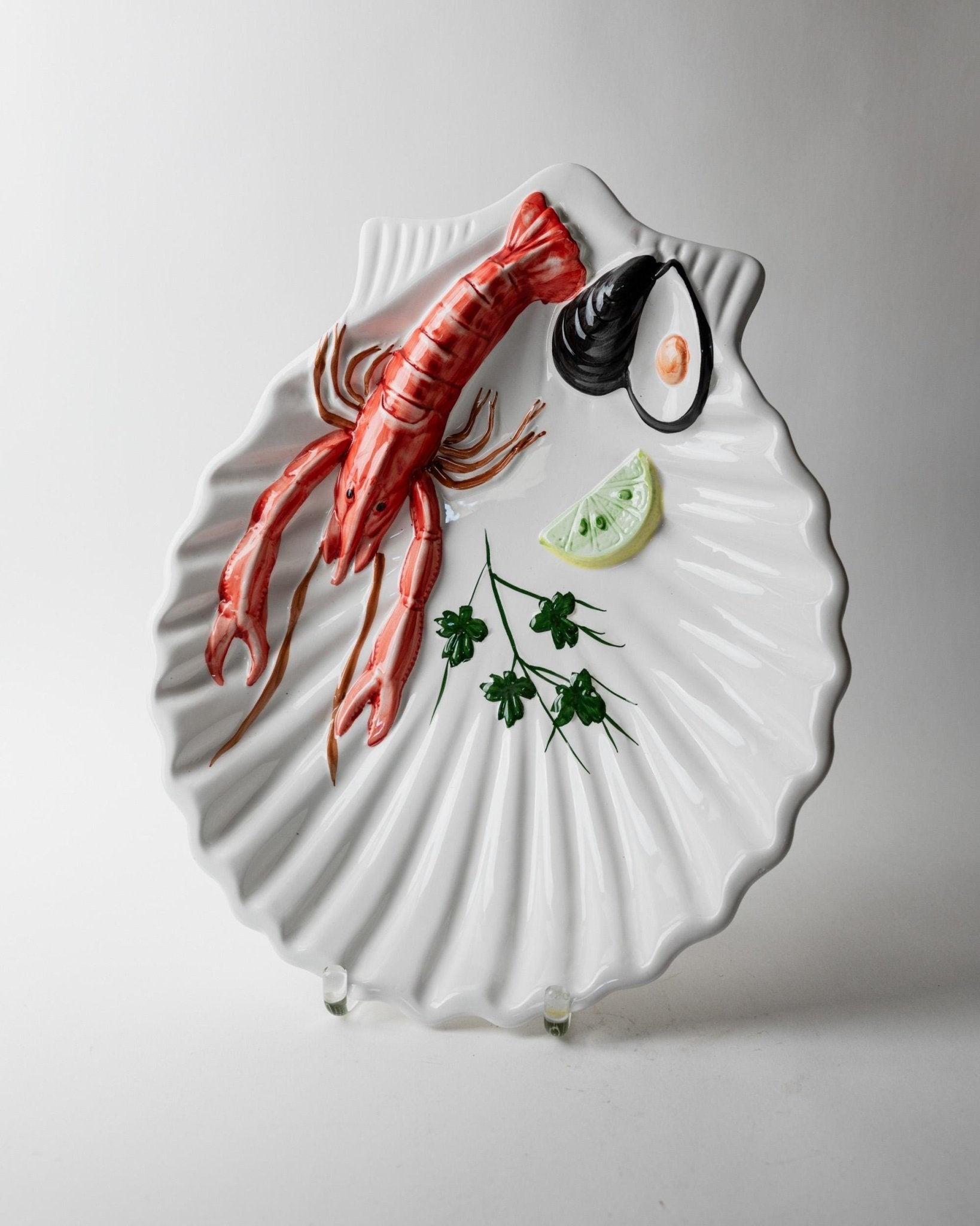 Vintage 1980s Ceramic Seafood Serving Platter, Lobster Motif with Colorful Hand Painted Details, Italian Tableware, Serving Piece, Gift Idea_Bottega Jacobs