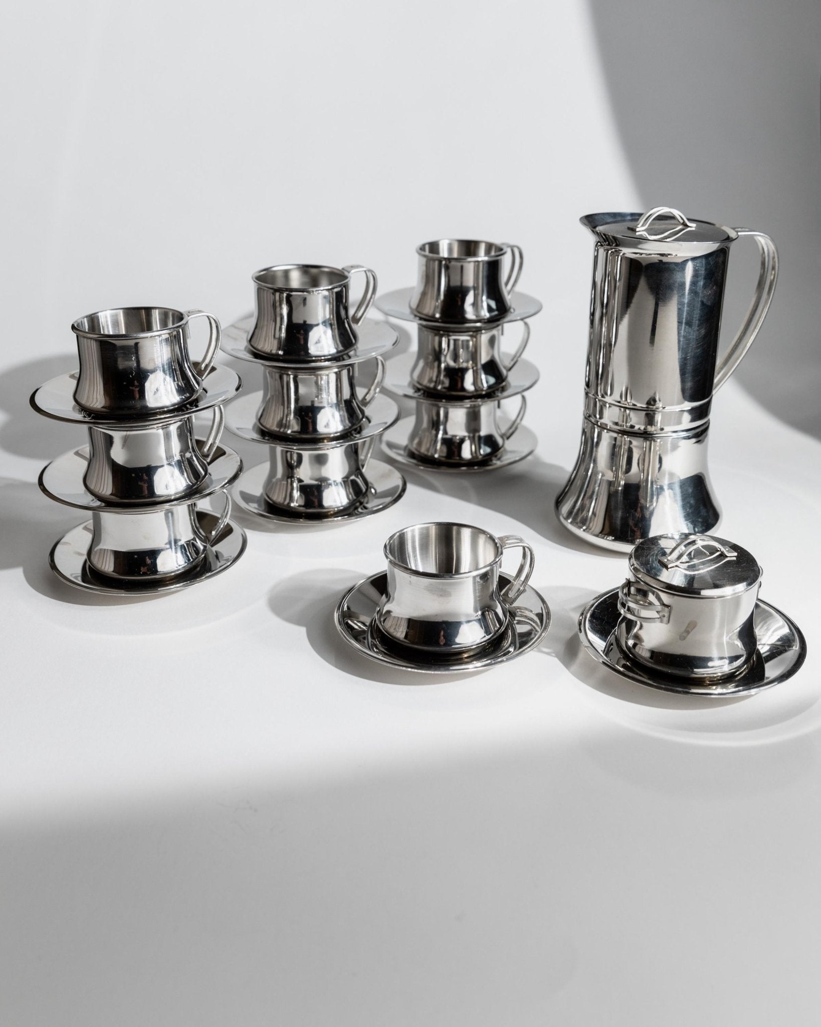 Vintage 1980s Coffee Set, Stainless Steel for 10 Persons, Inoxpran Italy Design, Table Decor, Elegant Gift Idea_Bottega Jacobs