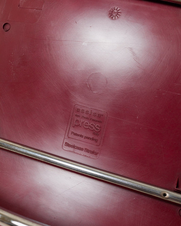 Vintage 1980s Dining chair by Paolo Favaretto for Assisa, stckable Design Italy 1986 - chrome and plastic in red - design classic_Bottega Jacobs