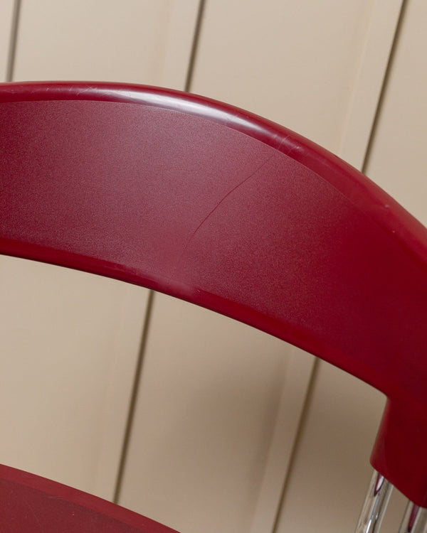 Vintage 1980s Dining chair by Paolo Favaretto for Assisa, stckable Design Italy 1986 - chrome and plastic in red - design classic_Bottega Jacobs