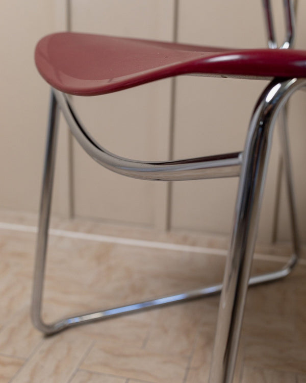 Vintage 1980s Dining chair by Paolo Favaretto for Assisa, stckable Design Italy 1986 - chrome and plastic in red - design classic_Bottega Jacobs