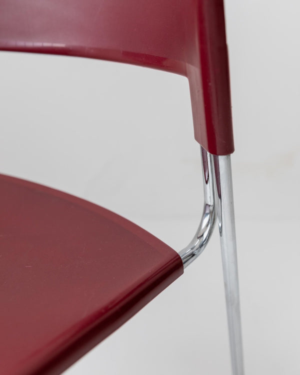 Vintage 1980s Dining chair by Paolo Favaretto for Assisa, stckable Design Italy 1986 - chrome and plastic in red - design classic_Bottega Jacobs