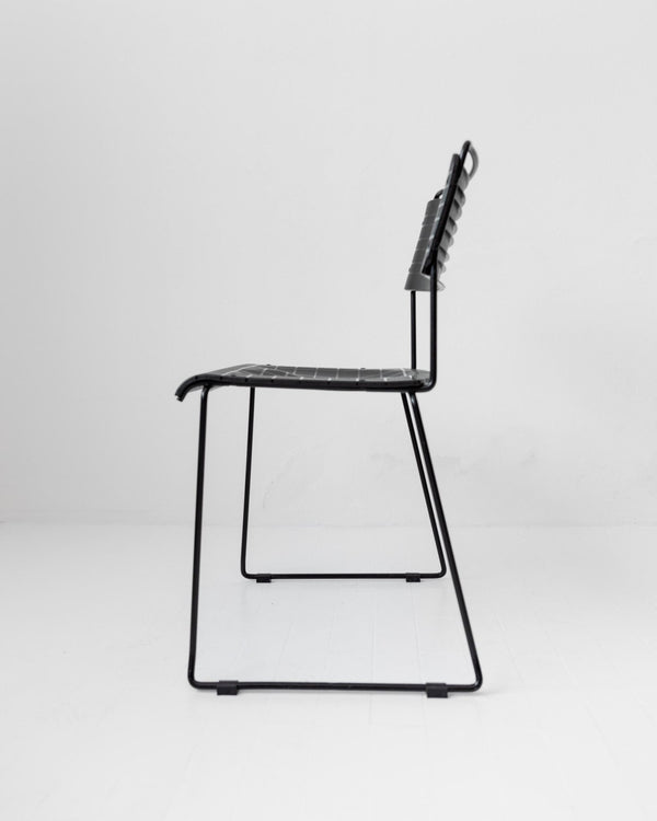Vintage 1980s Dining Chairs, Set of 4, Postmodern Design, Black Metal and Plastic, Check Texture, Minimal Italian Design, Retro Interior_Bottega Jacobs