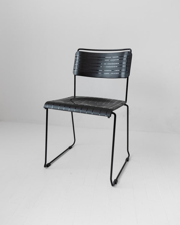 Vintage 1980s Dining Chairs, Set of 4, Postmodern Design, Black Metal and Plastic, Check Texture, Minimal Italian Design, Retro Interior_Bottega Jacobs