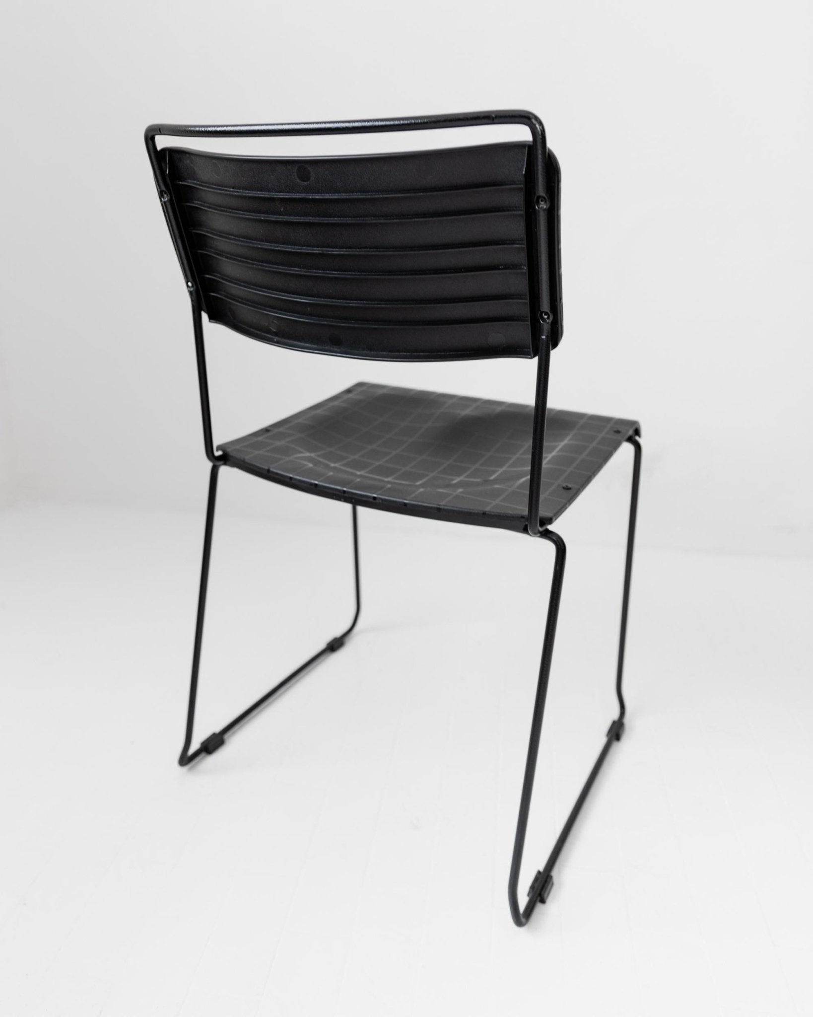 Vintage 1980s Dining Chairs, Set of 4, Postmodern Design, Black Metal and Plastic, Check Texture, Minimal Italian Design, Retro Interior_Bottega Jacobs