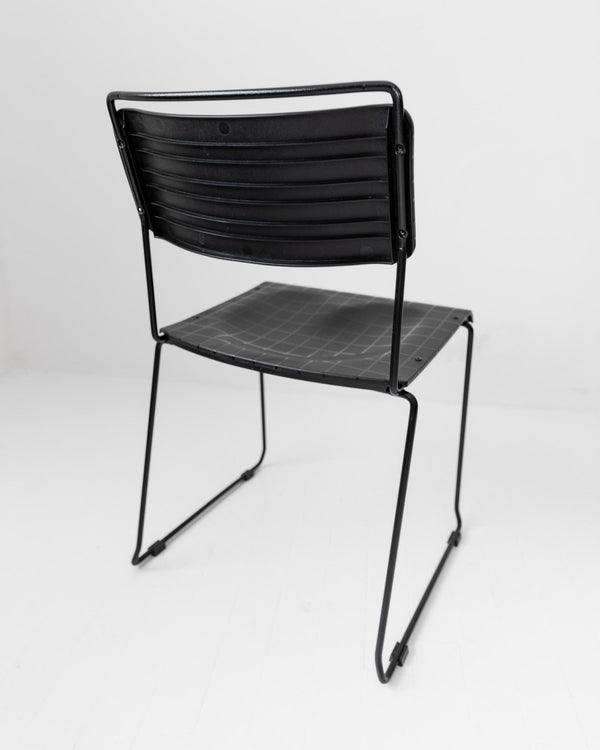 Vintage 1980s Dining Chairs, Set of 4, Postmodern Design, Black Metal and Plastic, Check Texture, Minimal Italian Design, Retro Interior_Bottega Jacobs