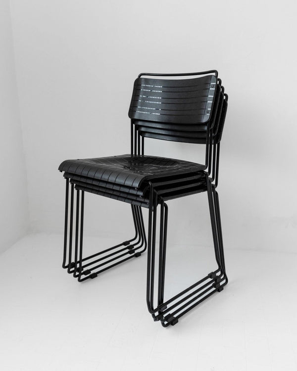 Vintage 1980s Dining Chairs, Set of 4, Postmodern Design, Black Metal and Plastic, Check Texture, Minimal Italian Design, Retro Interior_Bottega Jacobs