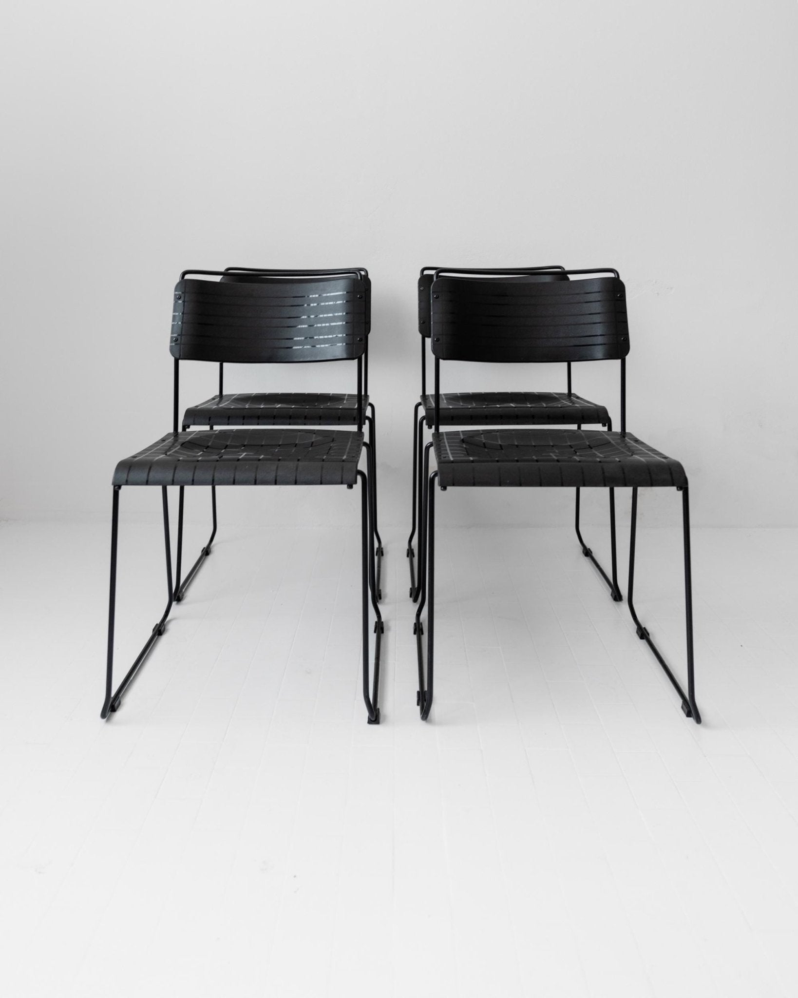 Vintage 1980s Dining Chairs, Set of 4, Postmodern Design, Black Metal and Plastic, Check Texture, Minimal Italian Design, Retro Interior_Bottega Jacobs