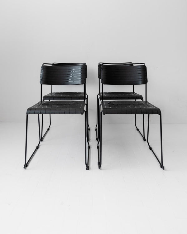 Vintage 1980s Dining Chairs, Set of 4, Postmodern Design, Black Metal and Plastic, Check Texture, Minimal Italian Design, Retro Interior_Bottega Jacobs