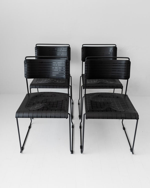 Vintage 1980s Dining Chairs, Set of 4, Postmodern Design, Black Metal and Plastic, Check Texture, Minimal Italian Design, Retro Interior_Bottega Jacobs