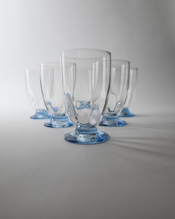 Vintage 1980s Drinking Glasses Set of 6, Clear Glass with Blue Stems, for Wine, Cocktails or Water, Elegant Tableware, Timeless Gift Idea_Bottega Jacobs