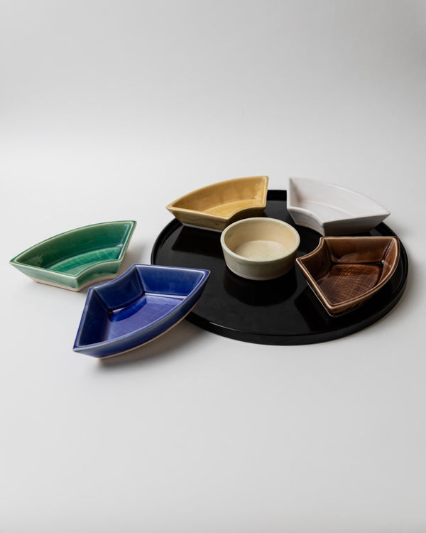 Vintage 1980s Japanese Studio Pottery Snack Bowl Set, Rare Ceramic Serving Set with Outer Shell and Integrated Tray, Tableware Gift Idea_Bottega Jacobs