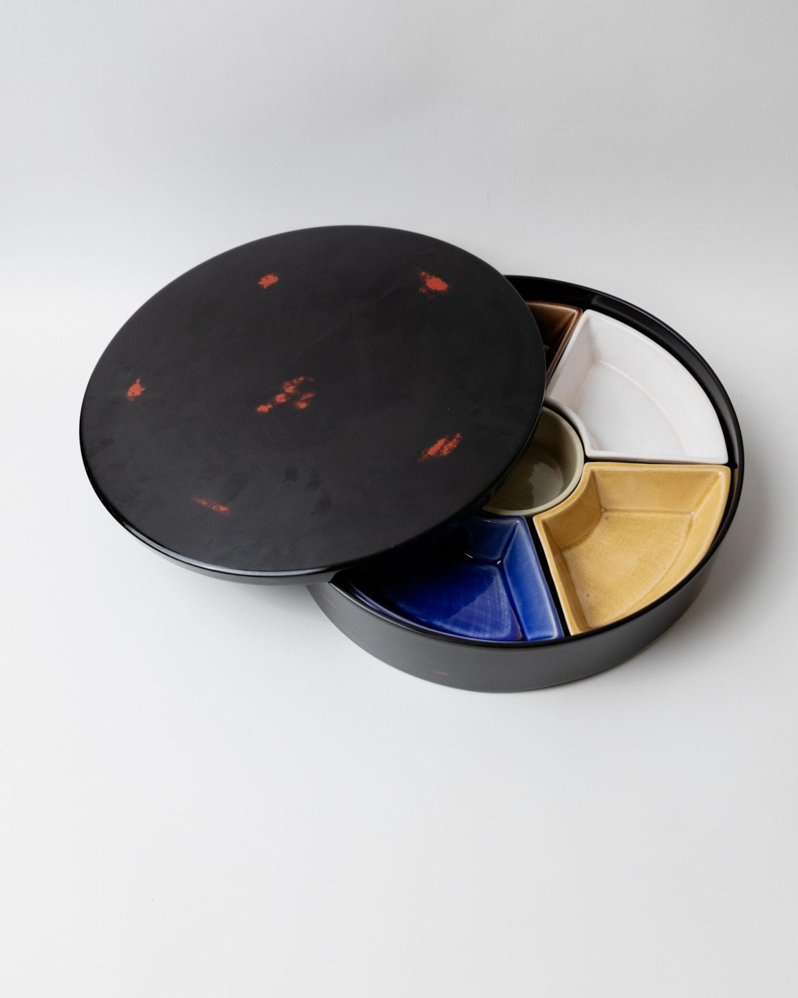 Vintage 1980s Japanese Studio Pottery Snack Bowl Set, Rare Ceramic Serving Set with Outer Shell and Integrated Tray, Tableware Gift Idea_Bottega Jacobs