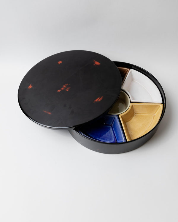 Vintage 1980s Japanese Studio Pottery Snack Bowl Set, Rare Ceramic Serving Set with Outer Shell and Integrated Tray, Tableware Gift Idea_Bottega Jacobs