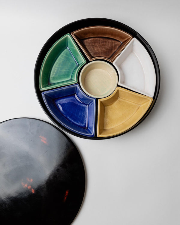 Vintage 1980s Japanese Studio Pottery Snack Bowl Set, Rare Ceramic Serving Set with Outer Shell and Integrated Tray, Tableware Gift Idea_Bottega Jacobs