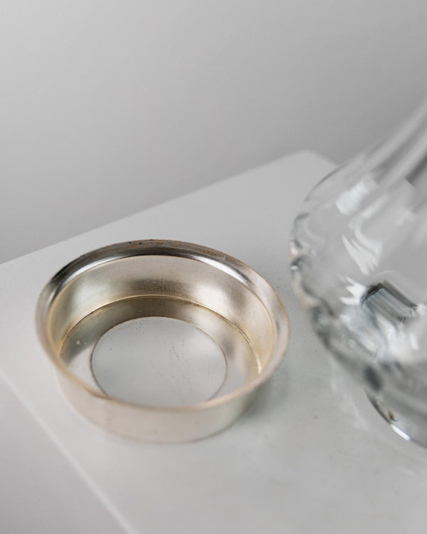Vintage 1980s Large Glass Vase, Clear Glass with Fine Linear Pattern and Silver Plated Details, Elegant Sculptural Flower Vase, Gift Idea_Bottega Jacobs