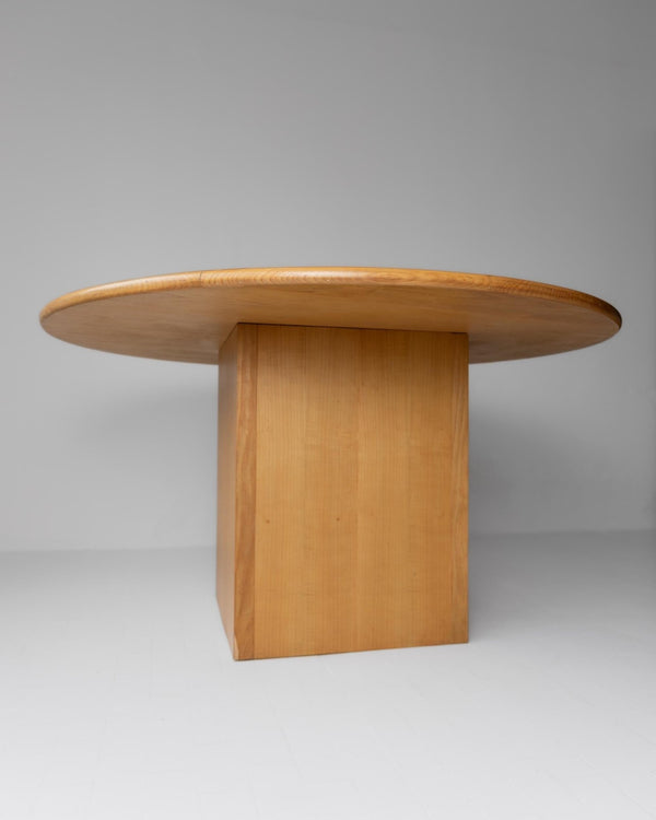 Vintage 1980s Large Round Wooden Table, Handcrafted in Italy, up to 8 Persons, Statement Dining Furniture, Timeless Interior, Japandi Style_Bottega Jacobs