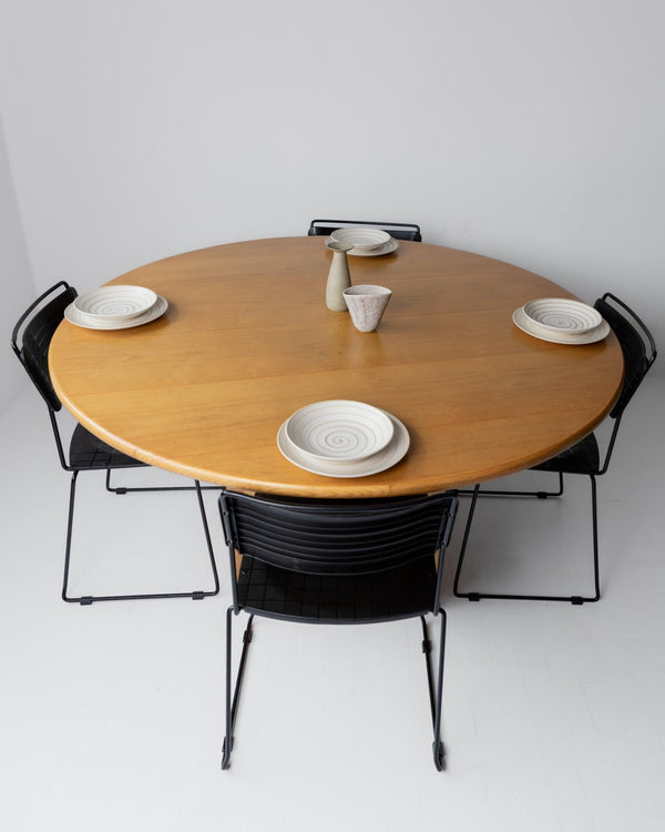 Vintage 1980s Large Round Wooden Table, Handcrafted in Italy, up to 8 Persons, Statement Dining Furniture, Timeless Interior, Japandi Style_Bottega Jacobs