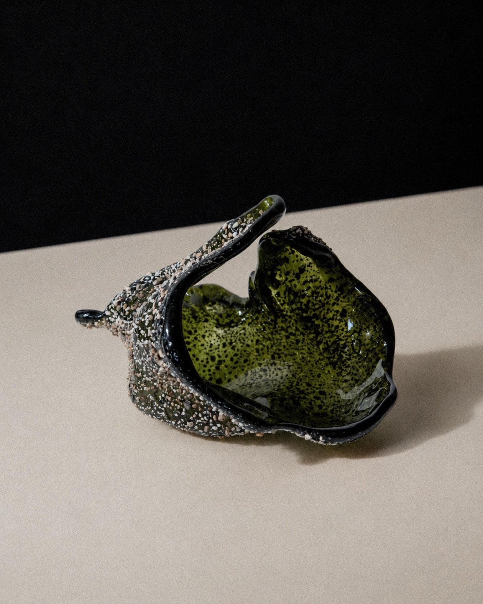Vintage 1980s Murano Glass Bowl, Dark Green Organic Form with Decorative Stone Inlays, One of a Kind Italian Art Glass, Elegant Gift Idea_Bottega Jacobs
