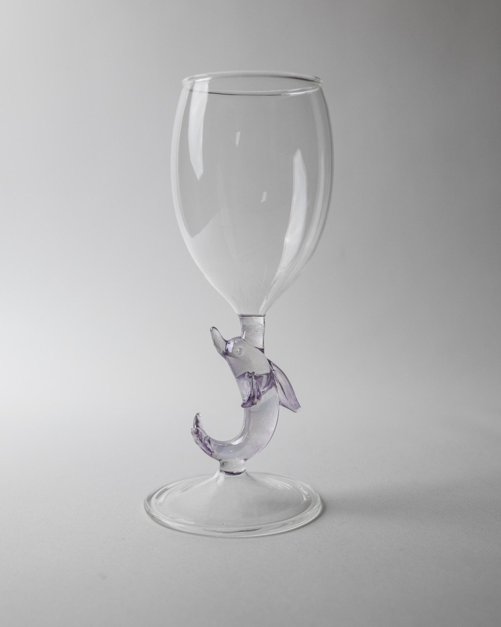 Vintage 1980s Murano Glass Wine Glasses Set of 2, Lilac Dolphin Figure Stems, Sculptural Italian Art Glass, Decorative Barware, Gift Idea_Bottega Jacobs