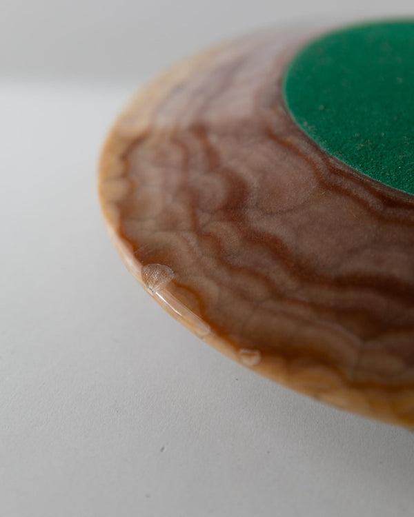 Vintage 1980s Onyx Ashtray, Large round Brutalist Design, brown beige tones, Sculptural Table Accent, Modernist Object, Elegant Gift Idea_Bottega Jacobs