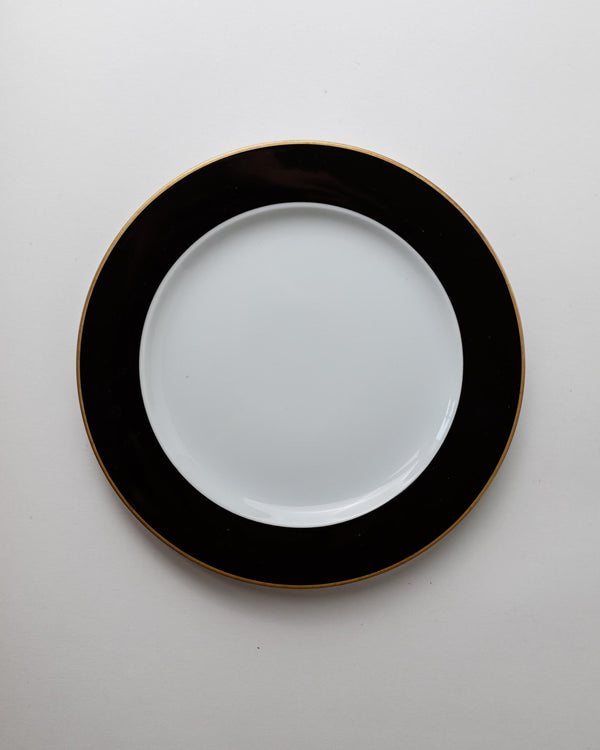 Vintage 1980s Porcelain Dinnerware Set for 12, Black White with Gold Rim by Eschenbach Bavaria Germany, Classic Elegant Tableware, Gift Idea_Bottega Jacobs