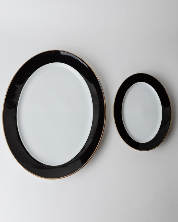 Vintage 1980s Porcelain Dinnerware Set for 12, Black White with Gold Rim by Eschenbach Bavaria Germany, Classic Elegant Tableware, Gift Idea_Bottega Jacobs