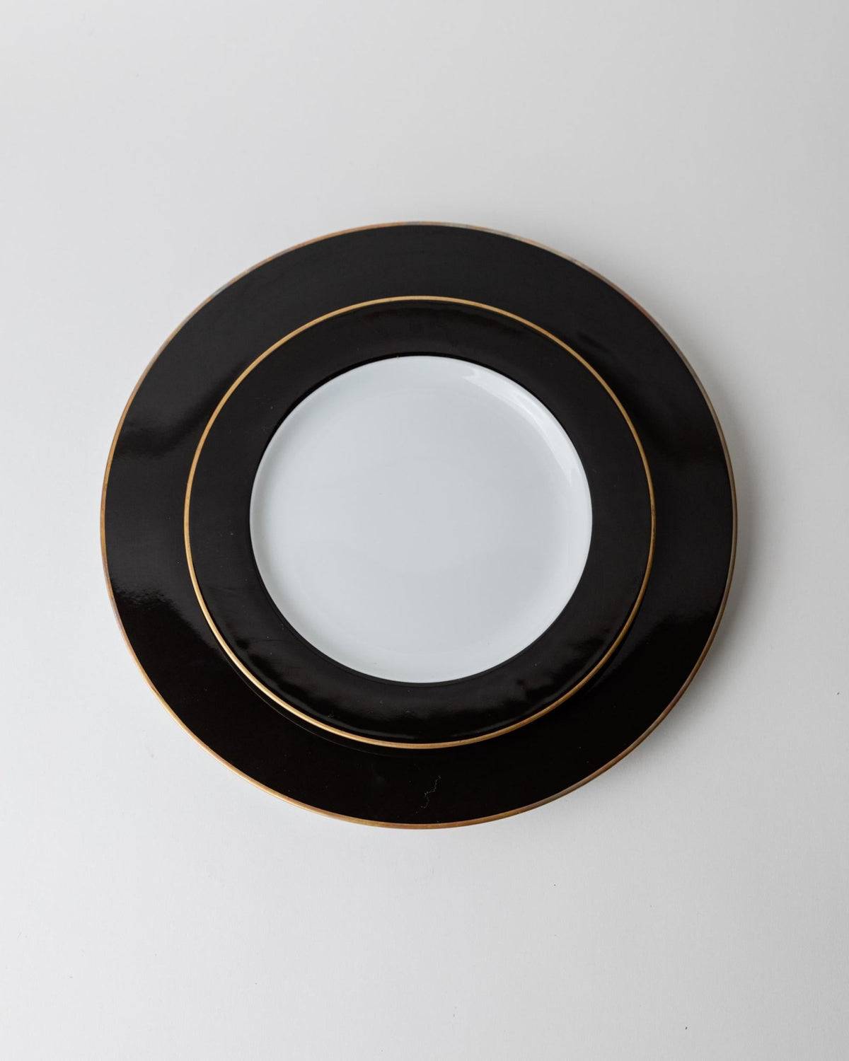 Vintage 1980s Porcelain Dinnerware Set for 12, Black White with Gold Rim by Eschenbach Bavaria Germany, Classic Elegant Tableware, Gift Idea_Bottega Jacobs