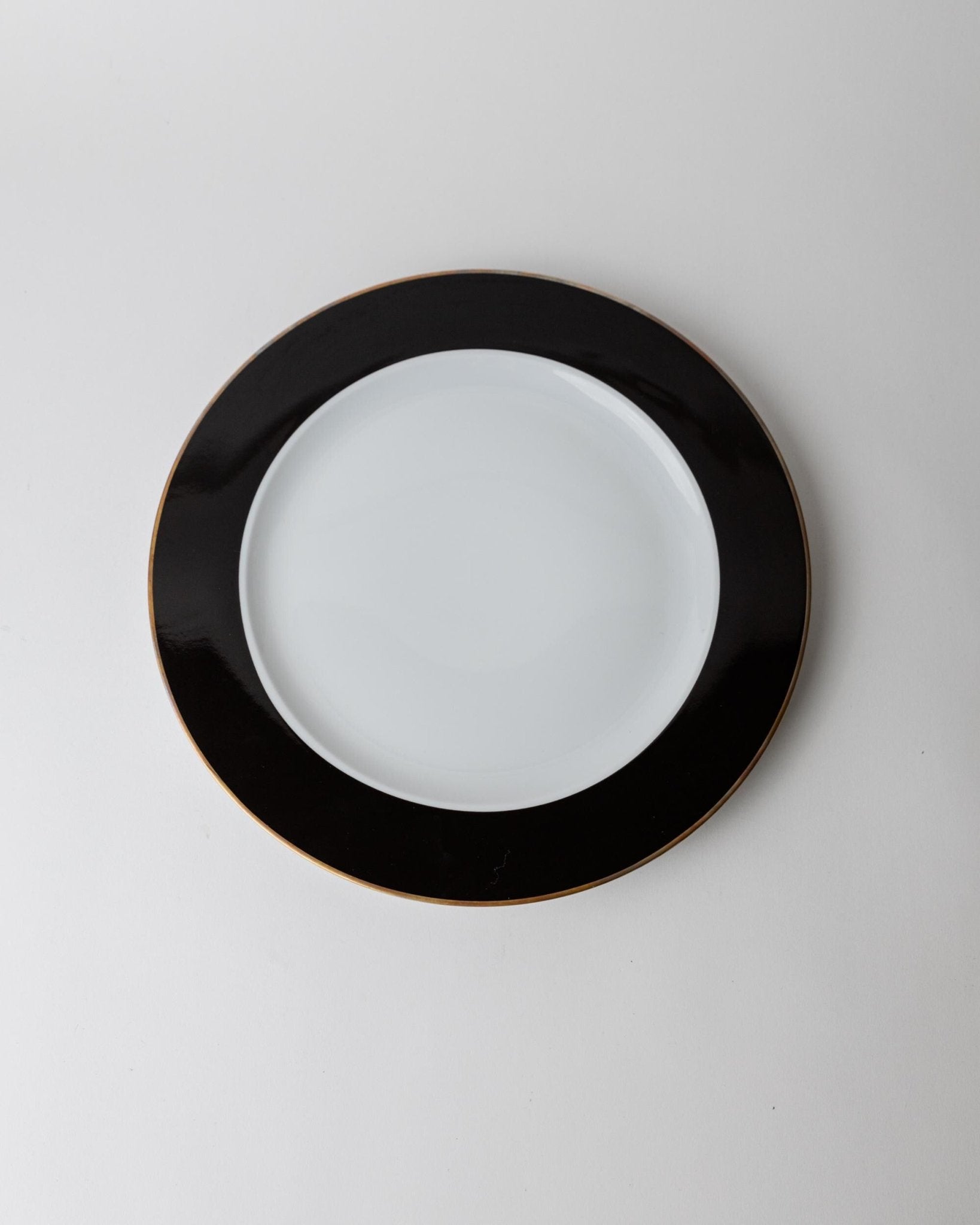 Vintage 1980s Porcelain Dinnerware Set for 12, Black White with Gold Rim by Eschenbach Bavaria Germany, Classic Elegant Tableware, Gift Idea_Bottega Jacobs