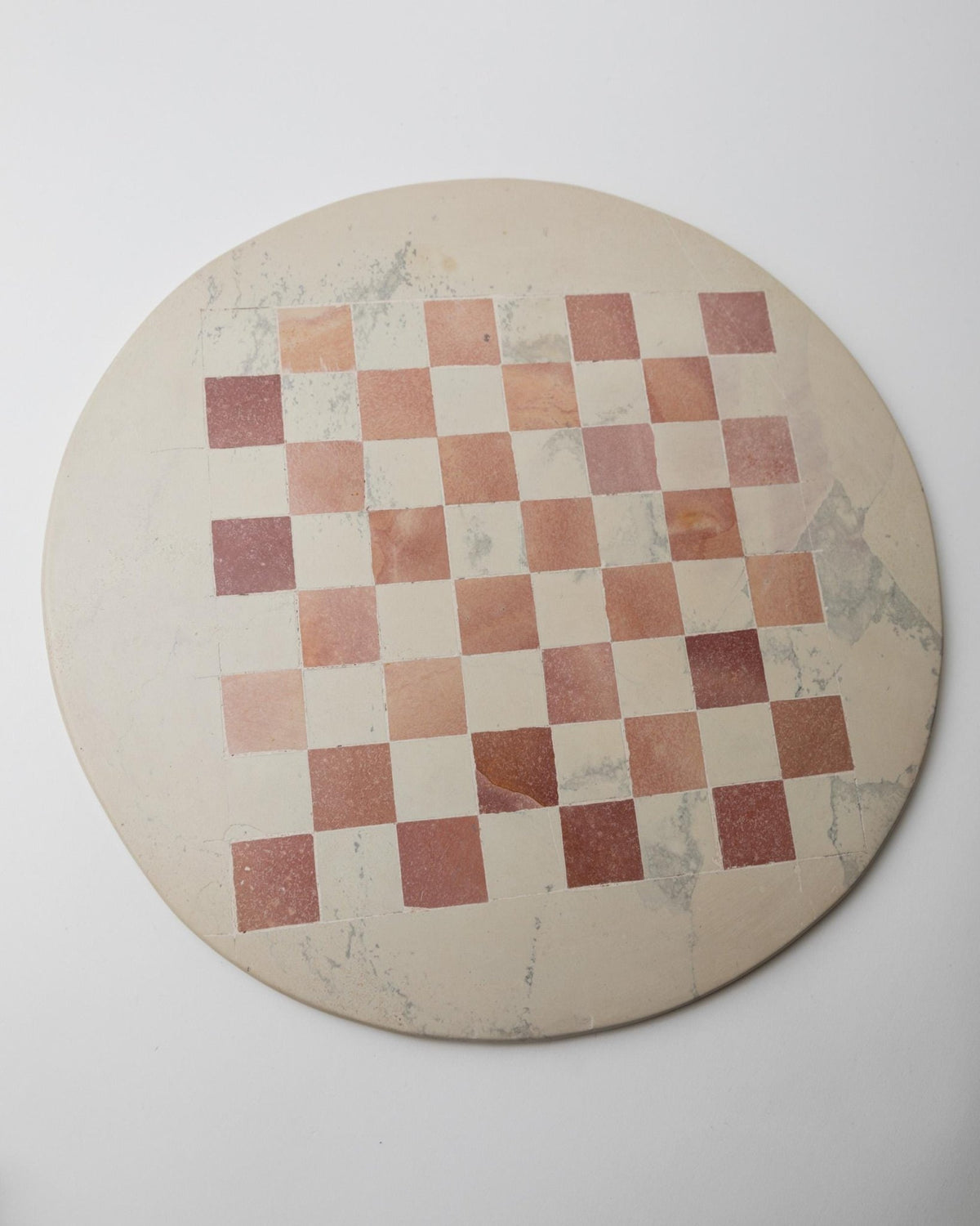 Vintage 1980s round Marble Chess Set, Beige and Rose Marble Chess Board with Wooden Pieces, Classic Strategy Game, Table Game, Gift Idea_Bottega Jacobs