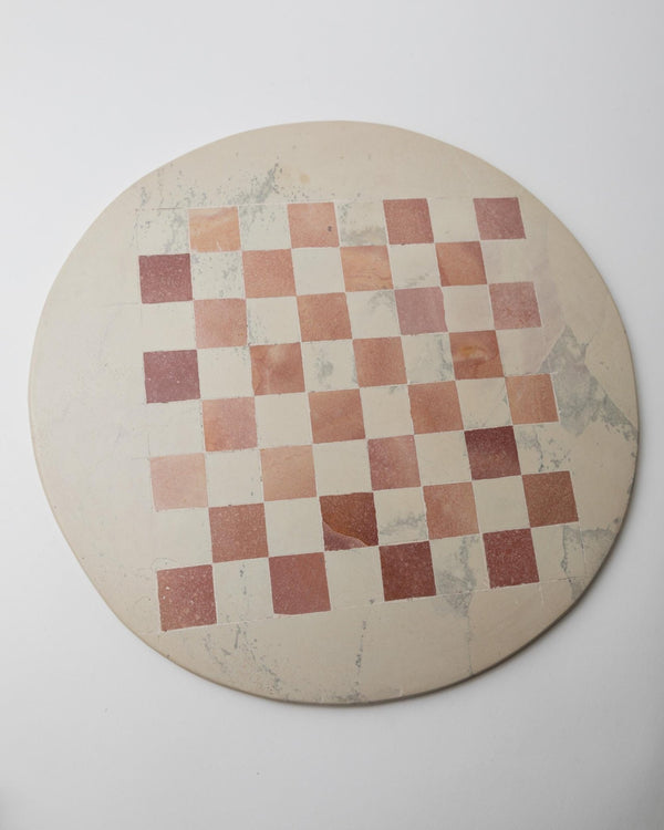 Vintage 1980s round Marble Chess Set, Beige and Rose Marble Chess Board with Wooden Pieces, Classic Strategy Game, Table Game, Gift Idea_Bottega Jacobs