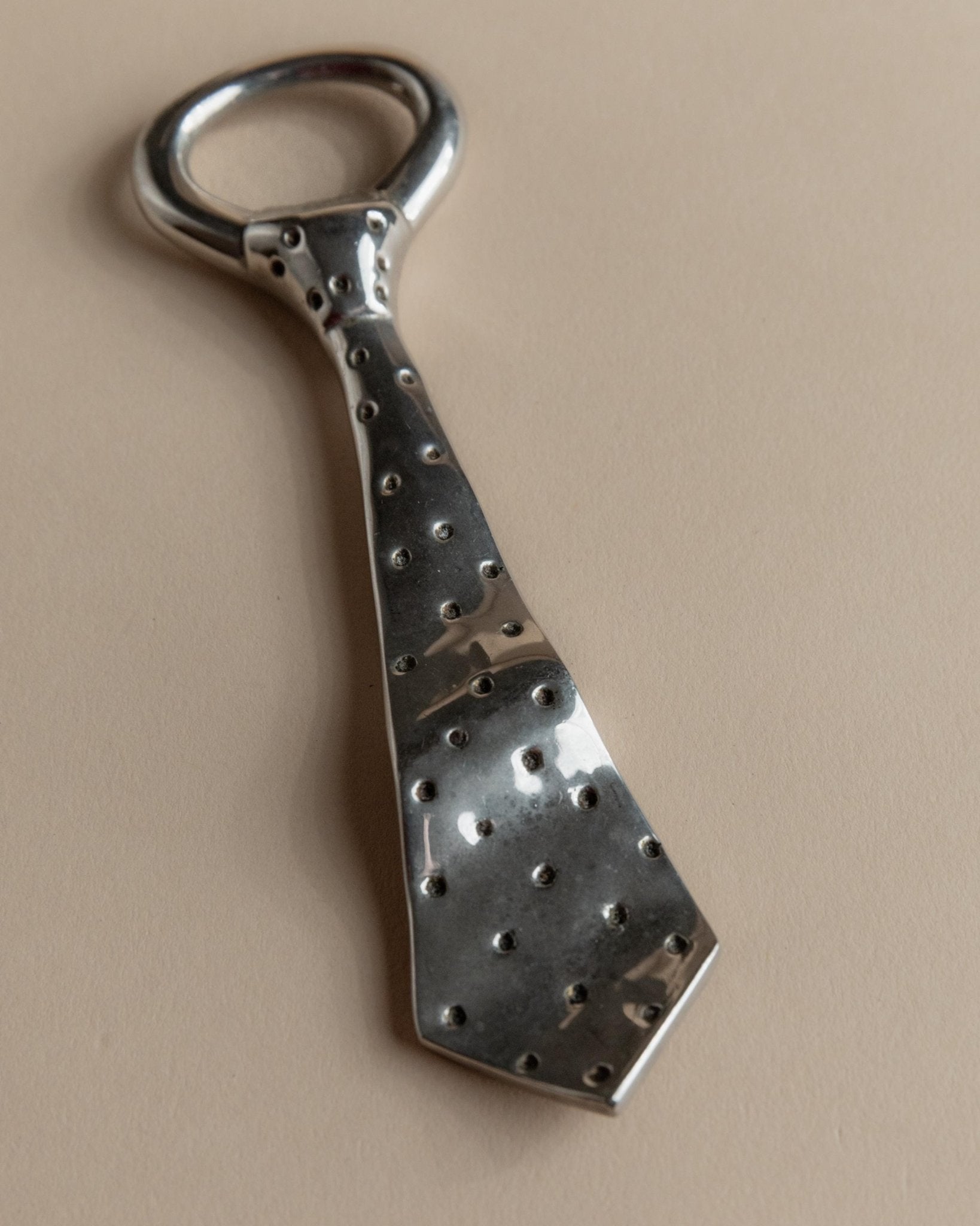 Vintage 1980s Silver Plated Bottle Opener, Tie Shape Design with Polka Dots, Mid Century Style, Retro Bar Decor, Elegant Gift Idea_Bottega Jacobs