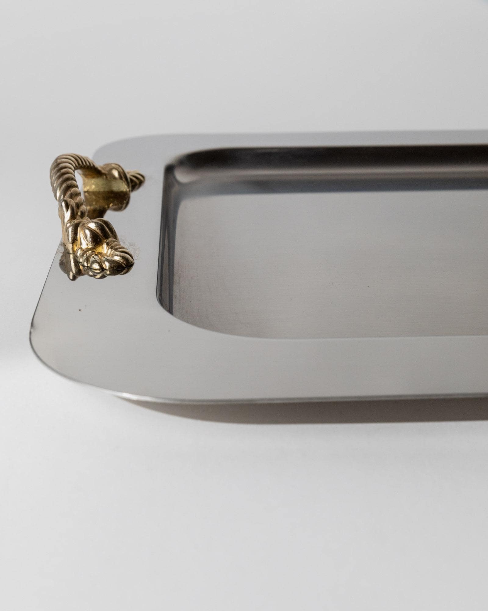 Vintage 1980s Stainless Steel Tray, Gold Rope Handles by Inoxpran Italy, Retro Serveware Decor, Timeless Design, Elegant Gift Idea_Bottega Jacobs