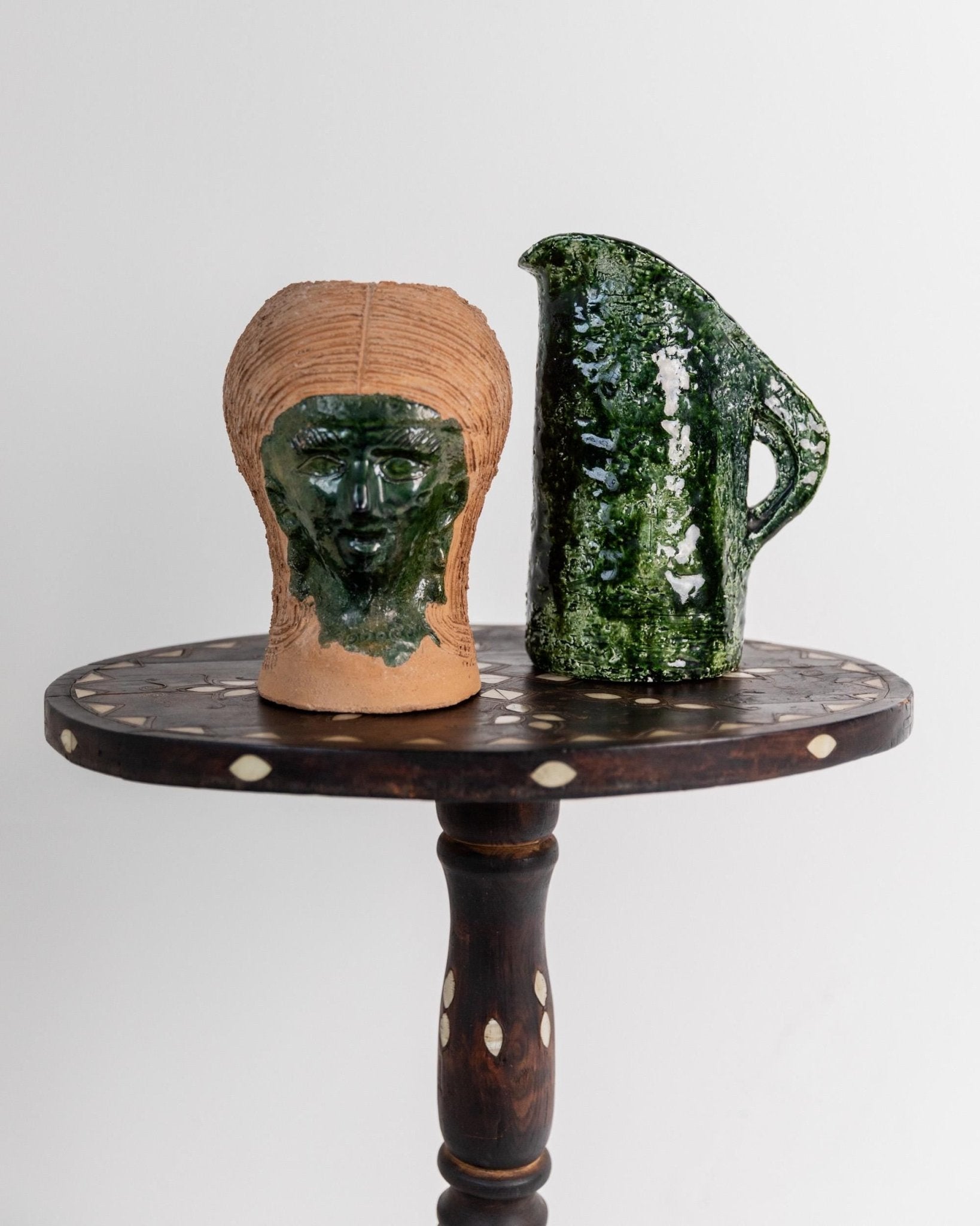 Vintage 1980s Studio Pottery Vase, Sculptural Head Form with Green Glazed Face, Terracotta Art Object, Decorative Ceramic Design, Gift Idea_Bottega Jacobs