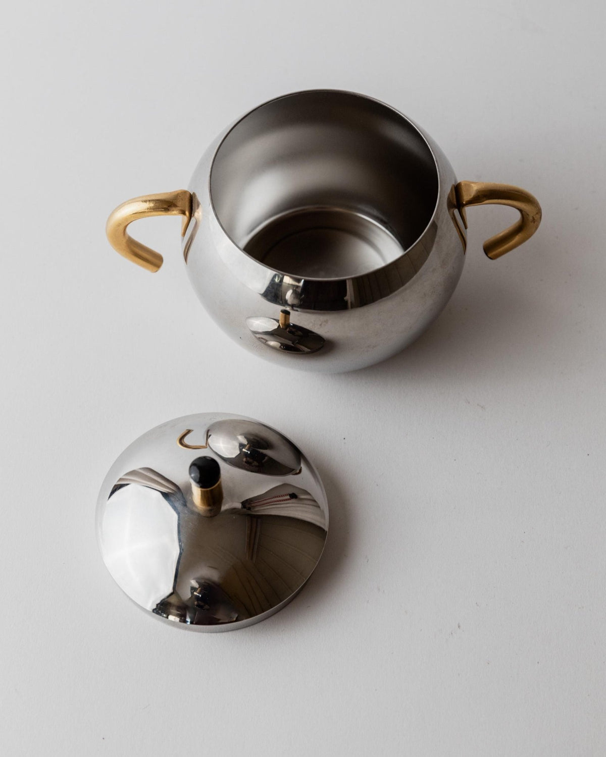 Vintage 1980s Sugar or Jam Bowl Set, Stainless Steel and Brass Serving Bowls, Elegant Postmodern Tableware, Breakfast Set, Gift Idea_Bottega Jacobs