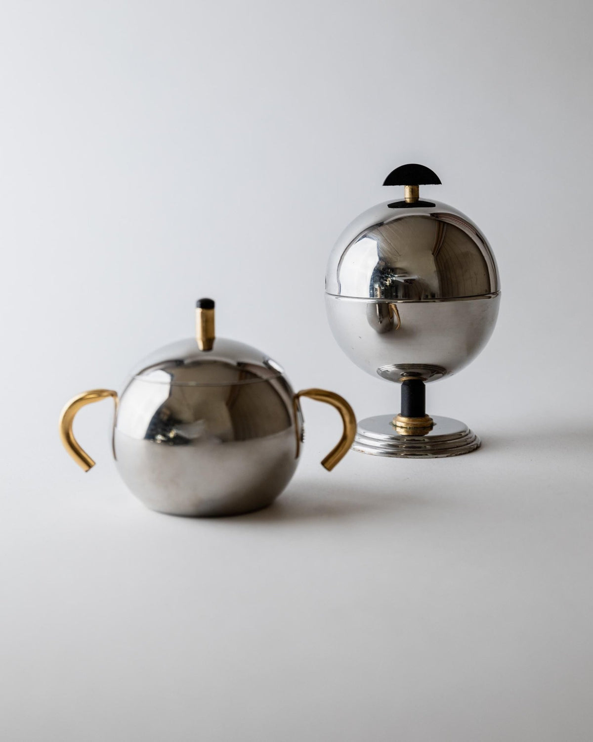 Vintage 1980s Sugar or Jam Bowl Set, Stainless Steel and Brass Serving Bowls, Elegant Postmodern Tableware, Breakfast Set, Gift Idea_Bottega Jacobs