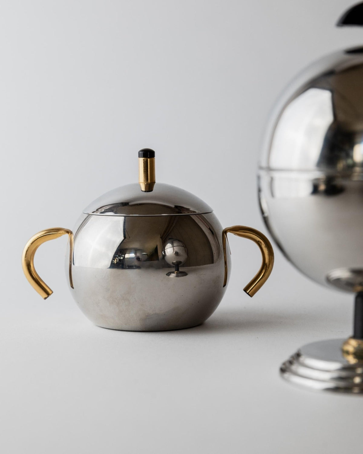 Vintage 1980s Sugar or Jam Bowl Set, Stainless Steel and Brass Serving Bowls, Elegant Postmodern Tableware, Breakfast Set, Gift Idea_Bottega Jacobs