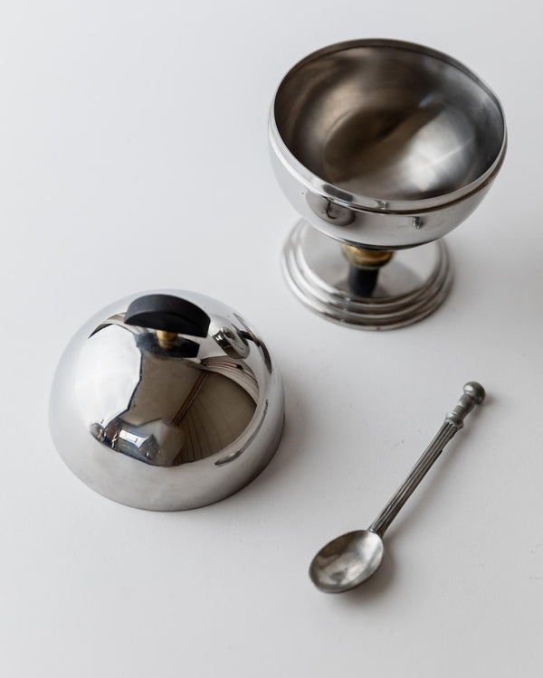 Vintage 1980s Sugar or Jam Bowl Set, Stainless Steel and Brass Serving Bowls, Elegant Postmodern Tableware, Breakfast Set, Gift Idea_Bottega Jacobs