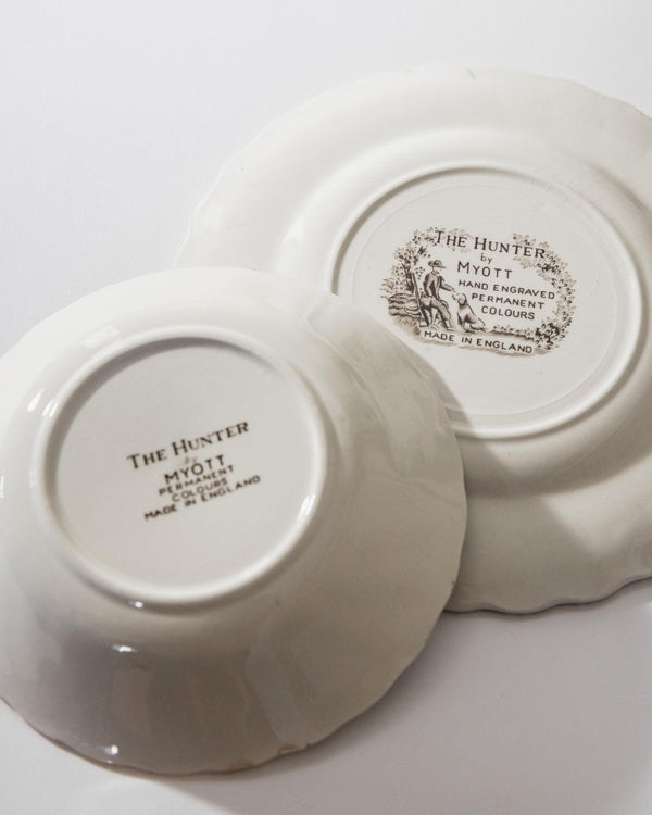 Vintage 1980s The Hunter by Myott Tableware Set, 11 Pieces, Porcelain Bowls and Plates, Brown Beige Design, Made in England, Gift Idea_Bottega Jacobs