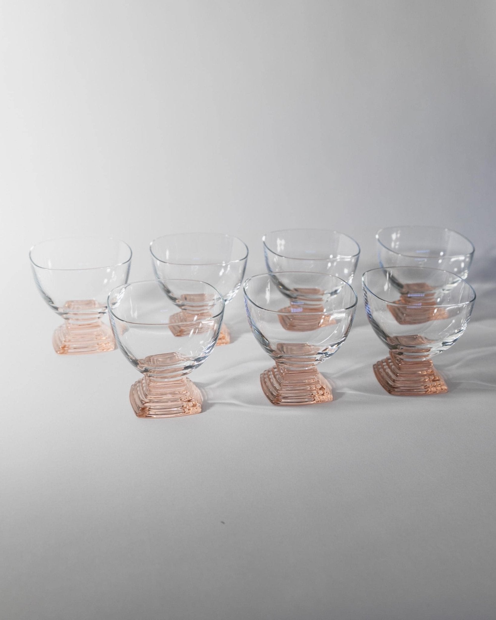 Vintage 1980s Wine Glasses Set of 7, Clear Glass with Pink Tiered Stem by Bormioli Italy, Elegant Table Decor, colorful Barware, Gift Idea_Bottega Jacobs