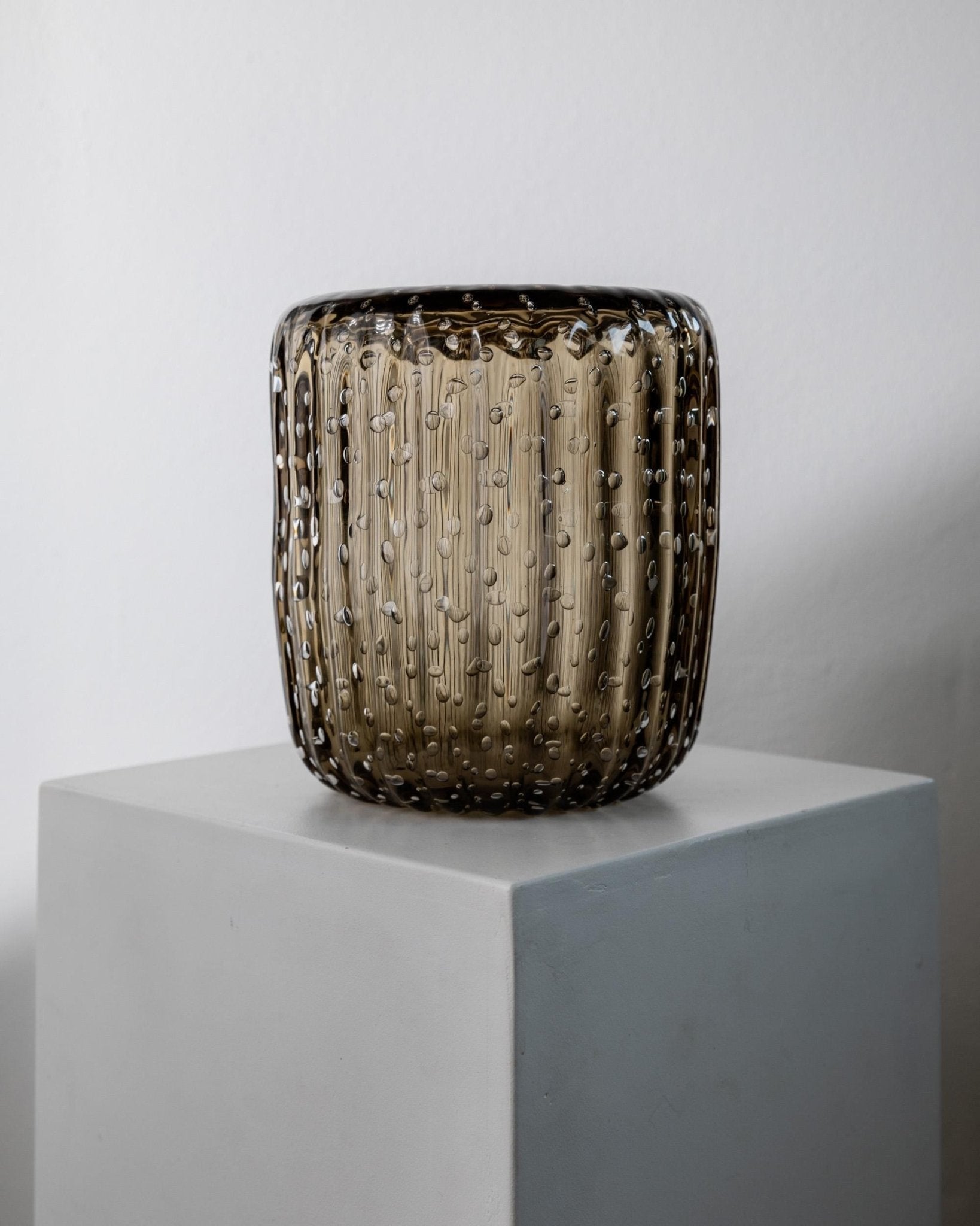 Vintage 1990s Murano Glass Vase by Paolo Crepax, Large Heavy Amber Art Glass with Bubble Design, Sculptural Italian Decor Timeless Gift Idea_Bottega Jacobs