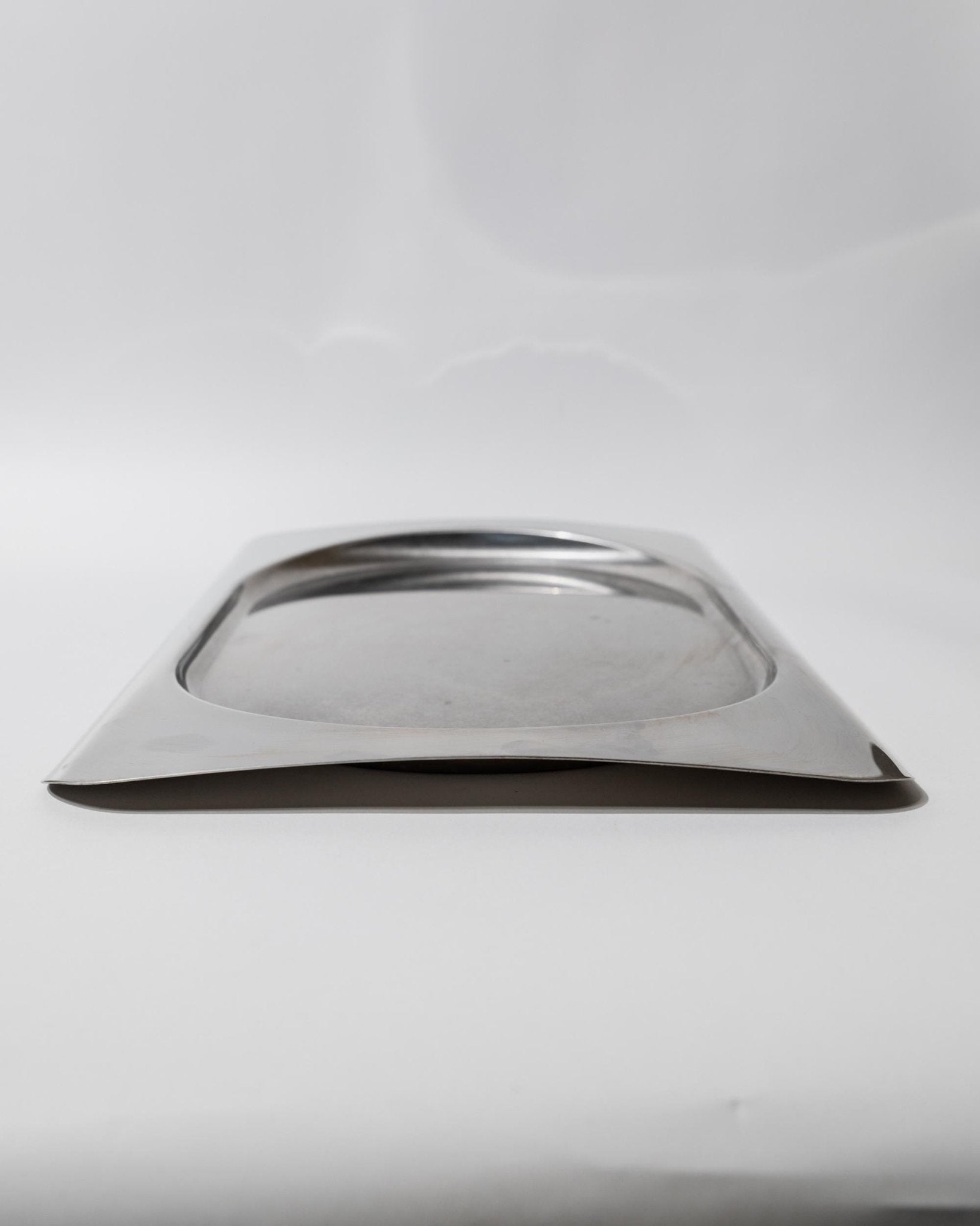 Vintage 1990s Stainless Steel Tray, Rectangular with Oval Recess, Minimalist Modern Design, Functional Serving Piece, Elegant Gift Idea_Bottega Jacobs