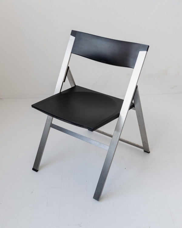 Vintage 1990s Tecno Folding Chair P08, Design by Justus Kolberg, Steel and Black Plastic Construction, Minimal Seating, Modern Design_Bottega Jacobs