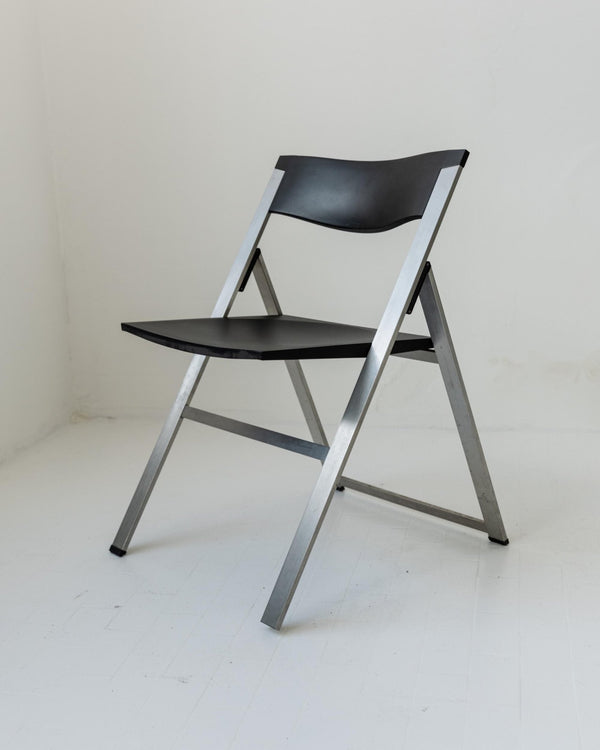 Vintage 1990s Tecno Folding Chair P08, Design by Justus Kolberg, Steel and Black Plastic Construction, Minimal Seating, Modern Design_Bottega Jacobs