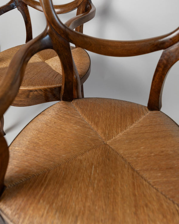 Vintage 19th Century Armchairs Set of 2, Louis Philippe Cherry Wood Chairs, Hand Woven Straw Seats, Antique Italian Seating, Elegant Gift_Bottega Jacobs